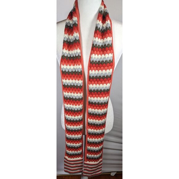Retro Nostalgic Red Orange And Grey Striped Fish Scale Scarf - Picture 4 of 6